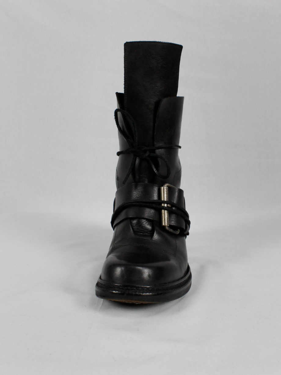 Dirk Bikkembergs black tall boots with belt and laces through the metal heel 1990s 90s (9)