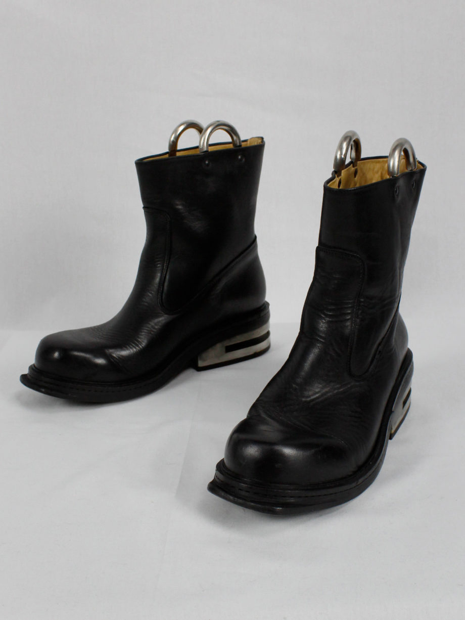 Dirk Bikkembergs black tall boots with metal slit heel and metal pulls 1990s 90s (1)