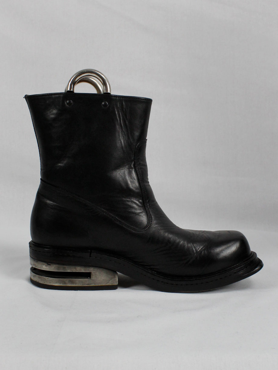 Dirk Bikkembergs black tall boots with metal slit heel and metal pulls 1990s 90s (14)
