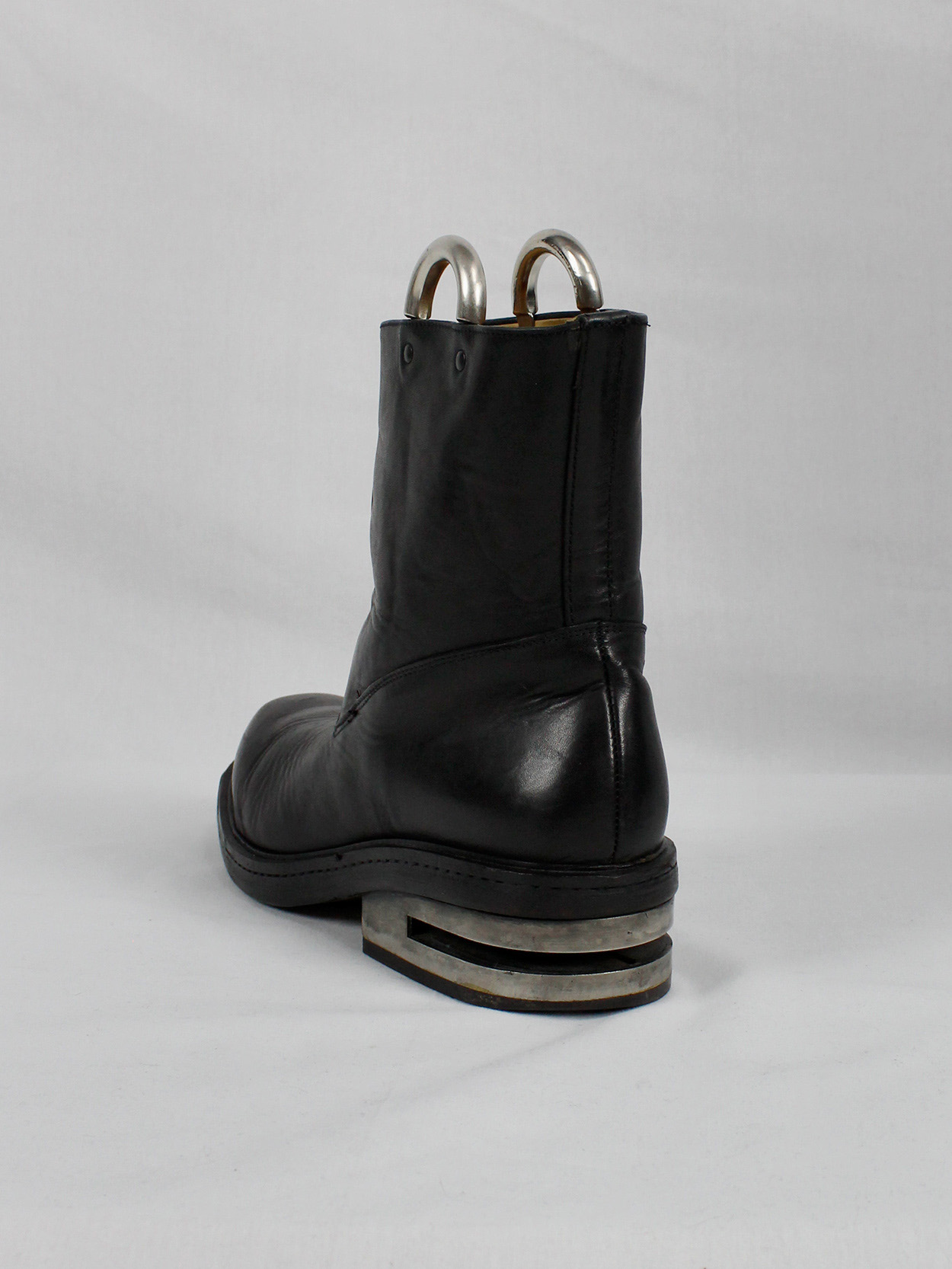 Dirk Bikkembergs black tall boots with metal slit heel and metal pulls 1990s 90s (17)