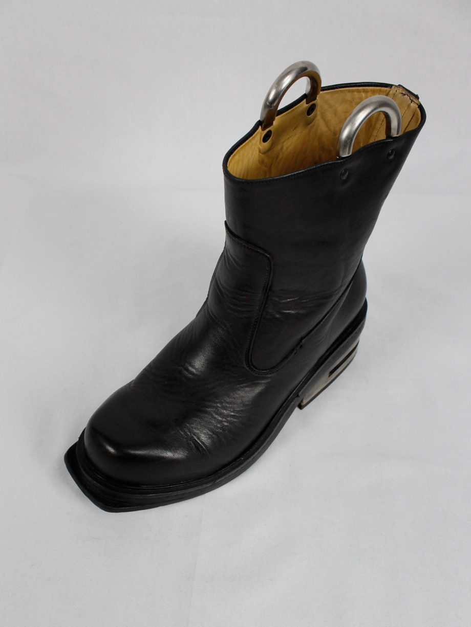 Dirk Bikkembergs black tall boots with metal slit heel and metal pulls 1990s 90s (7)