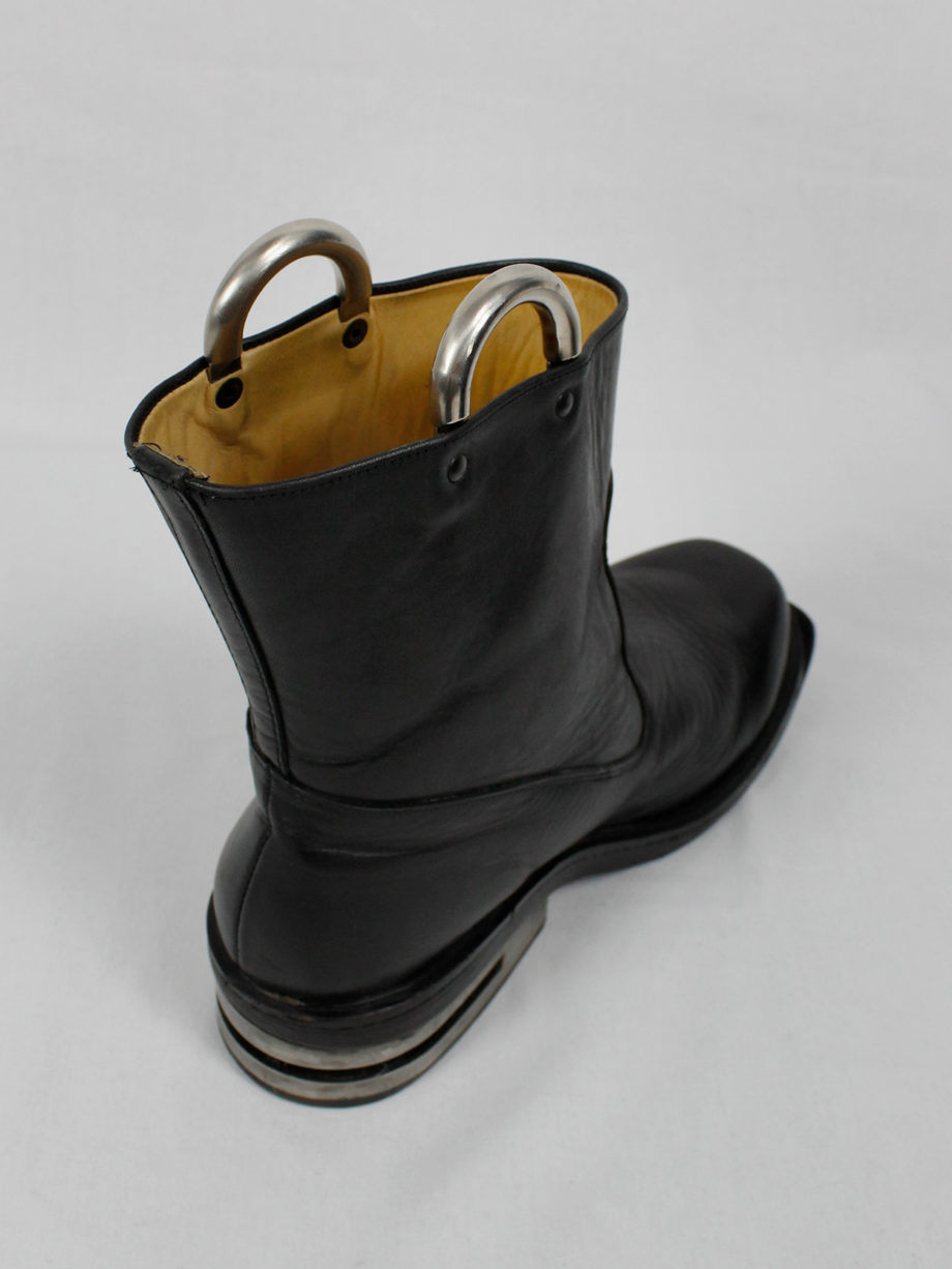 Dirk Bikkembergs black tall boots with metal slit heel and metal pulls 1990s 90s (9)