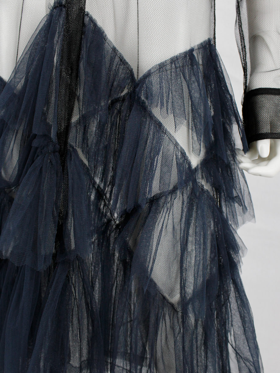 Dries Van Noten black sheer dress with blue tulle triangles on the hem spring 2016 (8)