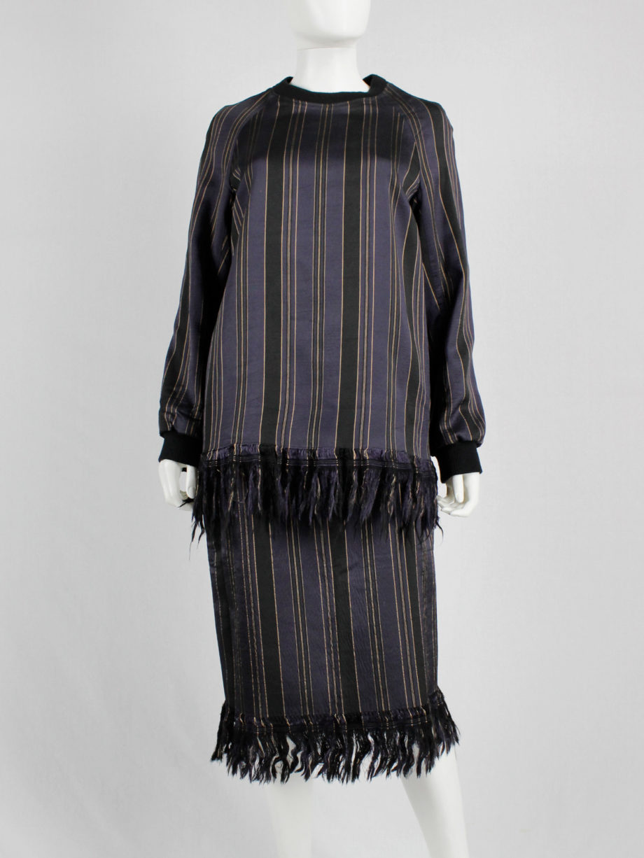 Dries Van Noten purple and gold striped jumper and skirt with fringes fall 2015 (6)