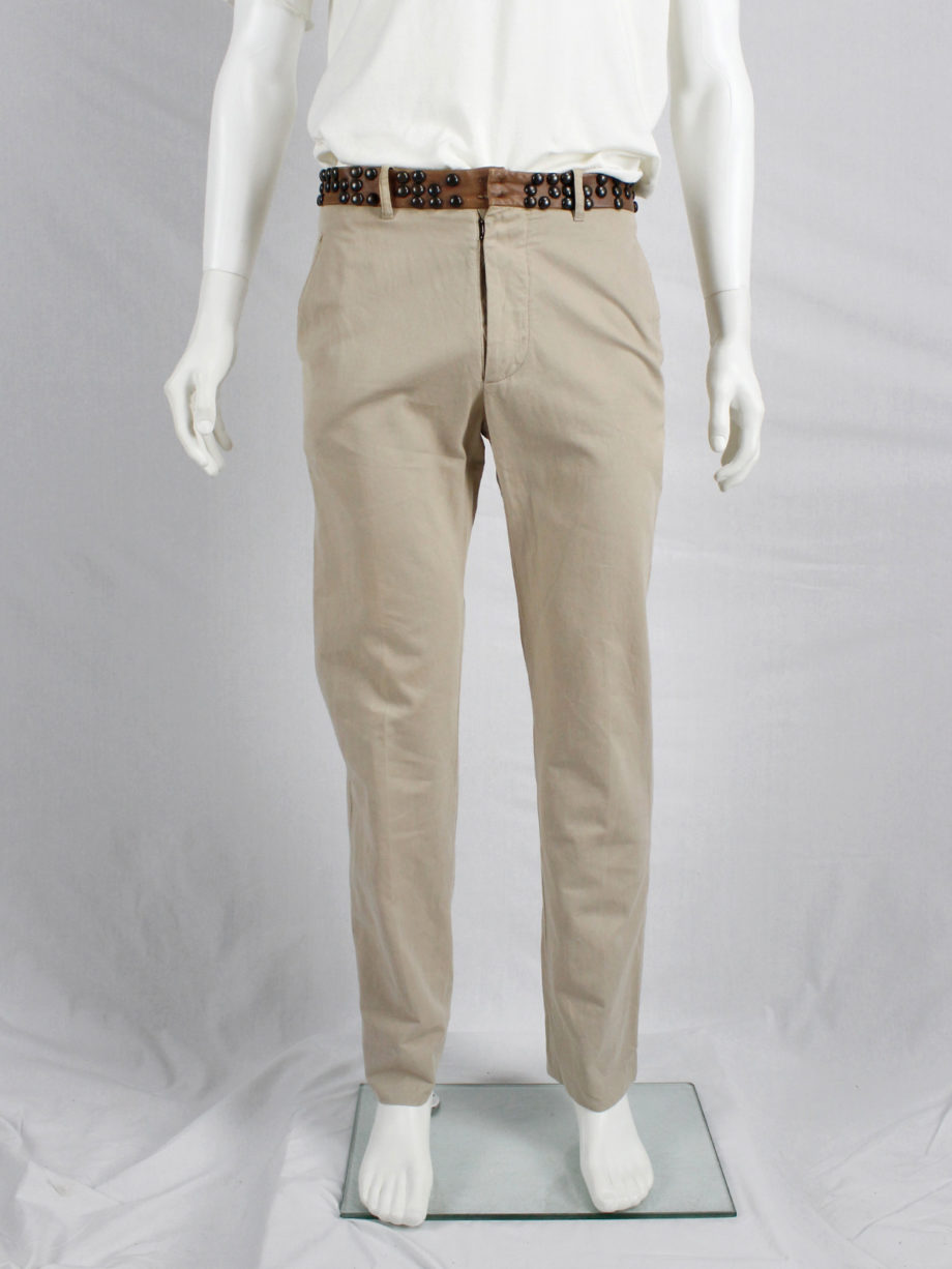 Maison Martin Margiela beige trousers with brown leather studded waist spring 2007 (1)