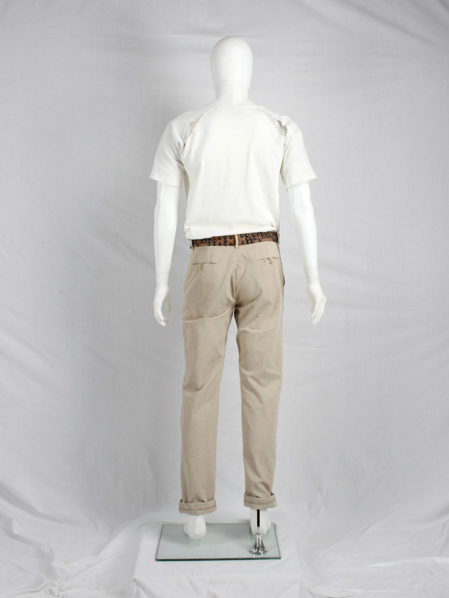 Maison Martin Margiela beige trousers with brown leather studded waist spring 2007 (5)