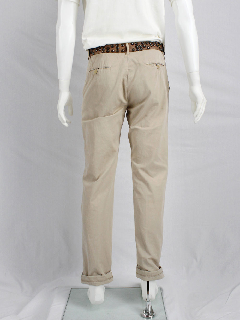 Maison Martin Margiela beige trousers with brown leather studded waist spring 2007 (6)