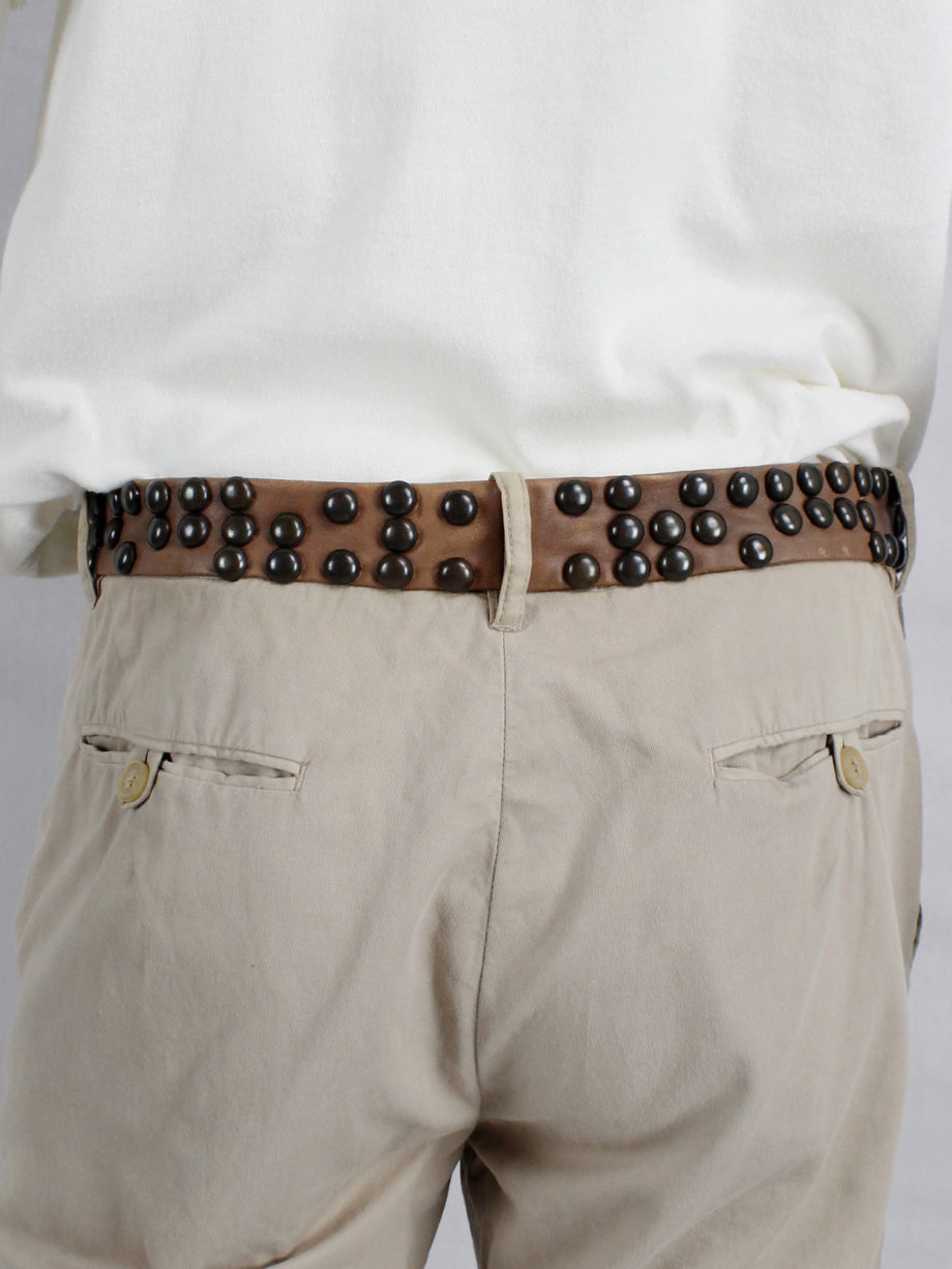 Maison Martin Margiela beige trousers with brown leather studded waist spring 2007 (7)