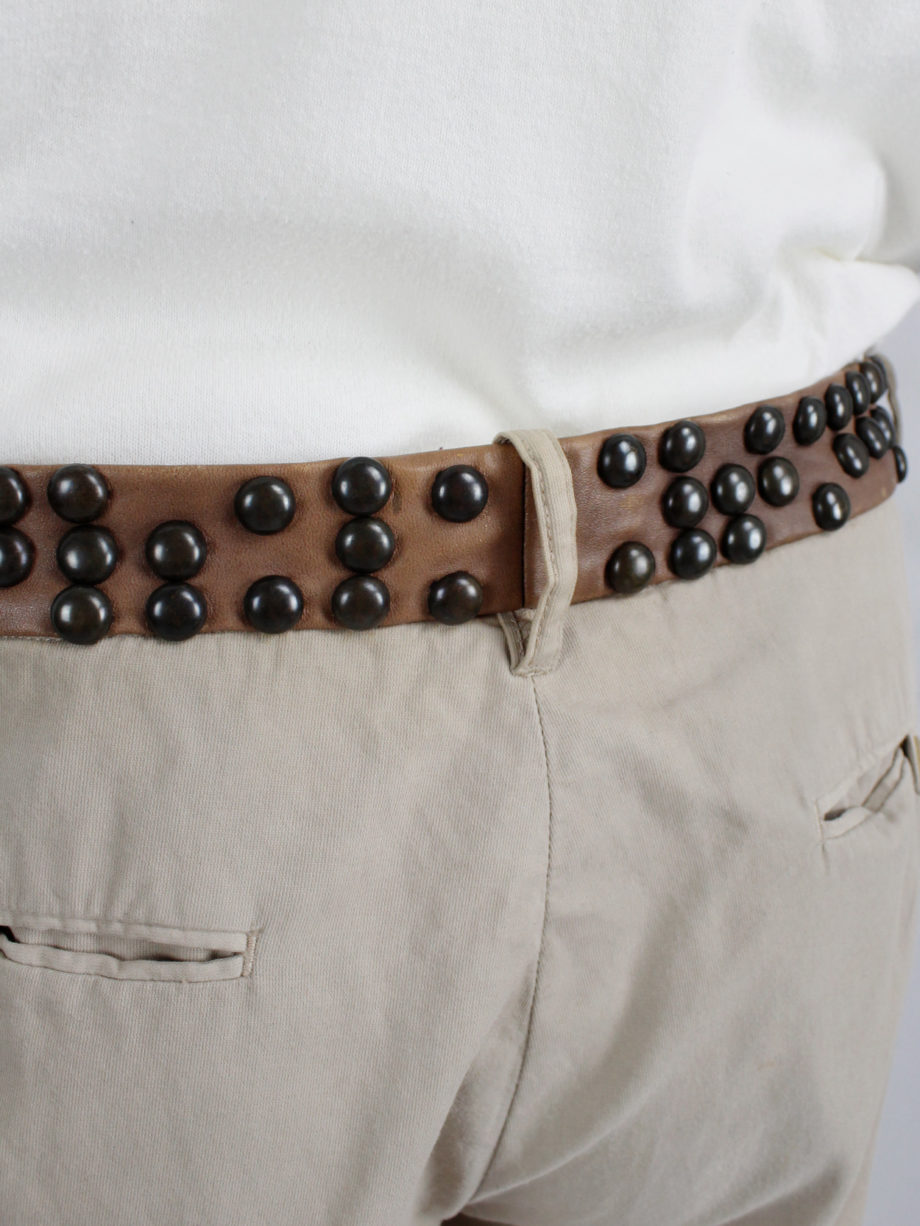 Maison Martin Margiela beige trousers with brown leather studded waist spring 2007 (8)