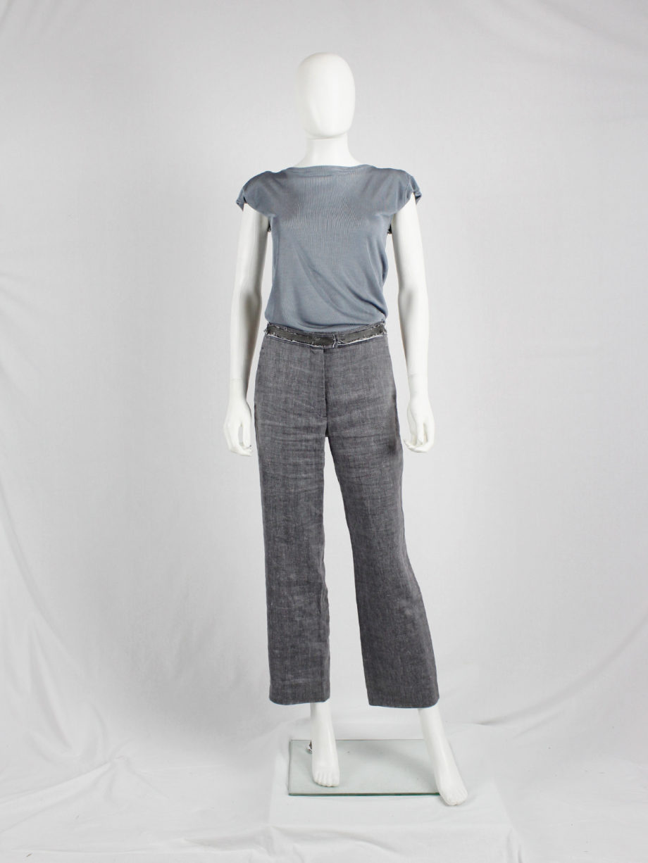 Maison Martin Margiela grey trousers with ripped waist and exposed lining spring 2005 (4)