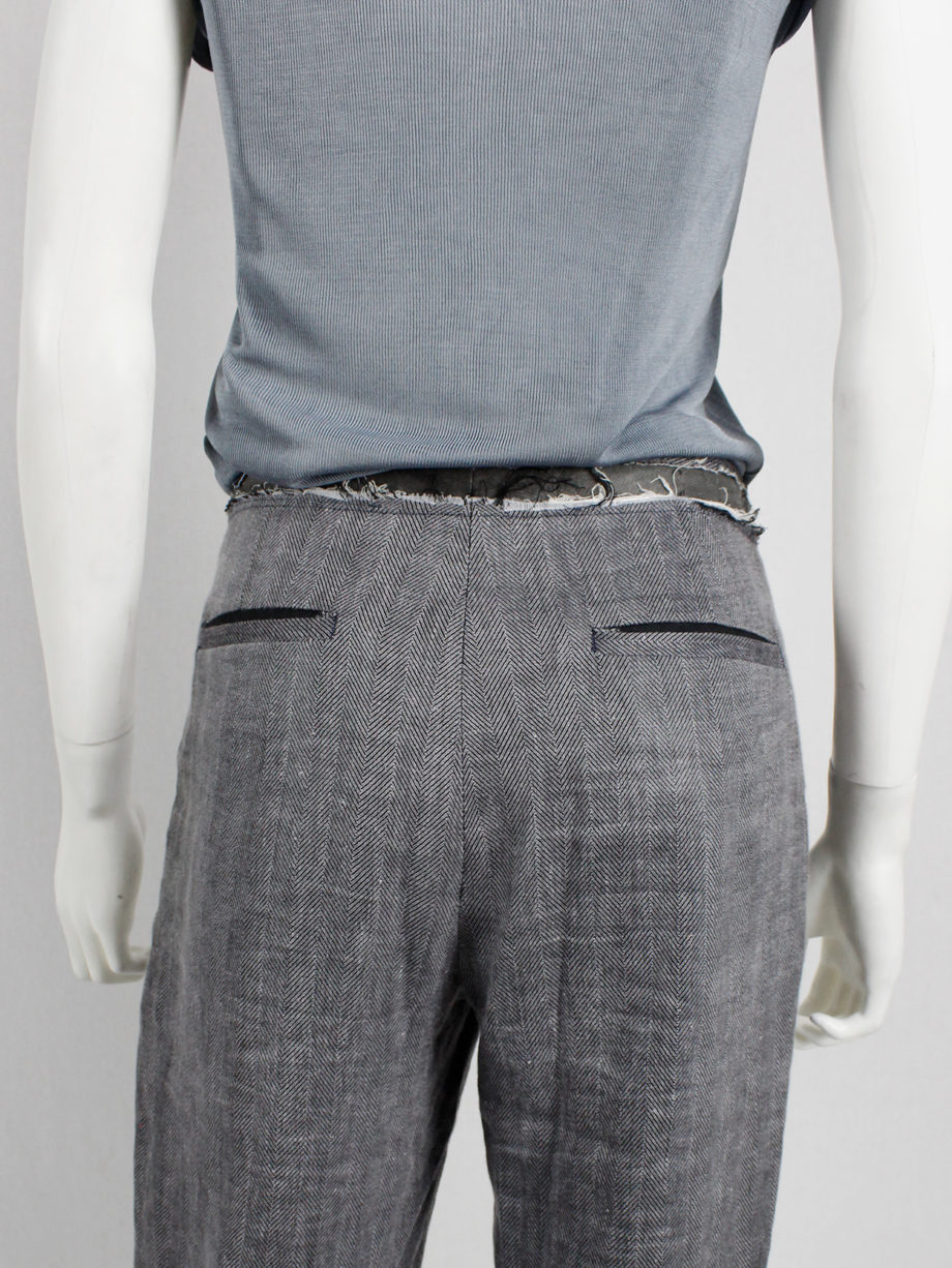 Maison Martin Margiela grey trousers with ripped waist and exposed lining spring 2005 (7)