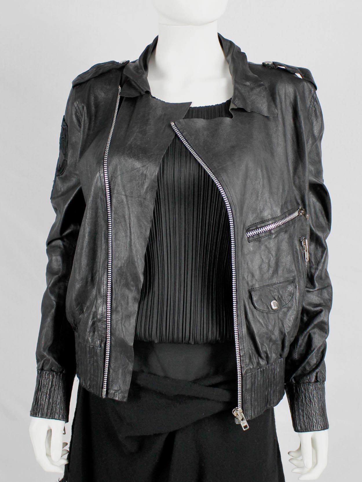 Marjan Pejoski black leather biker jacket with emboidered skull (13)