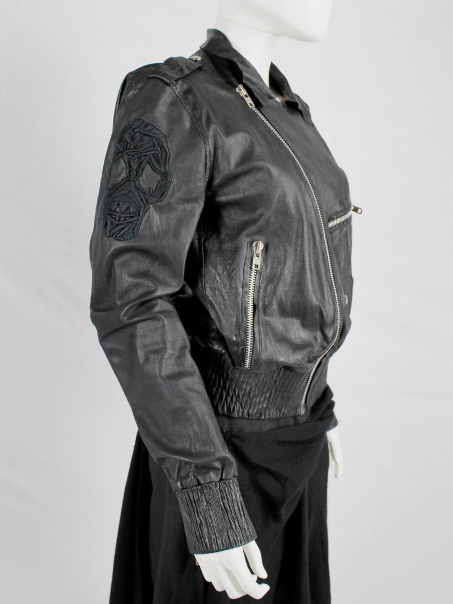 Marjan Pejoski black leather biker jacket with emboidered skull (14)