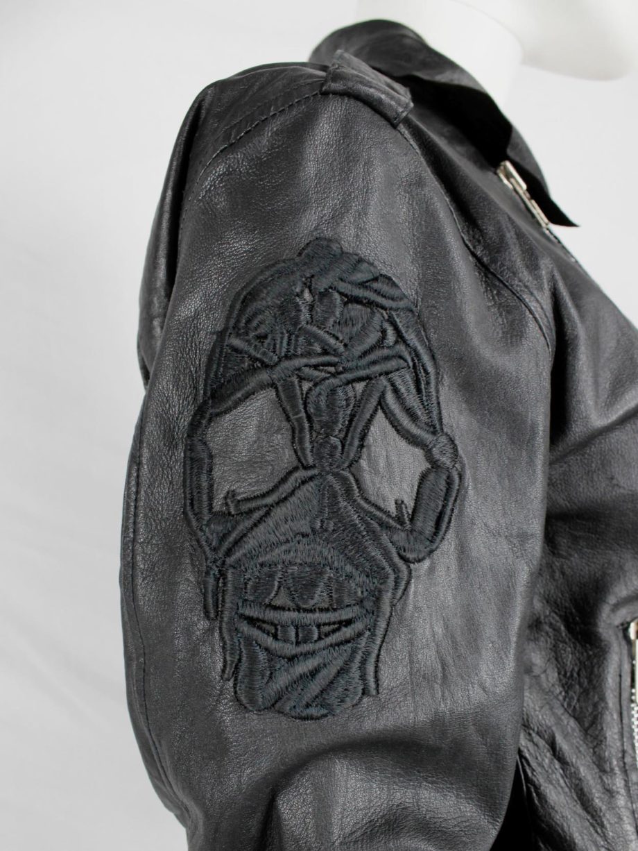 Marjan Pejoski black leather biker jacket with emboidered skull (2)