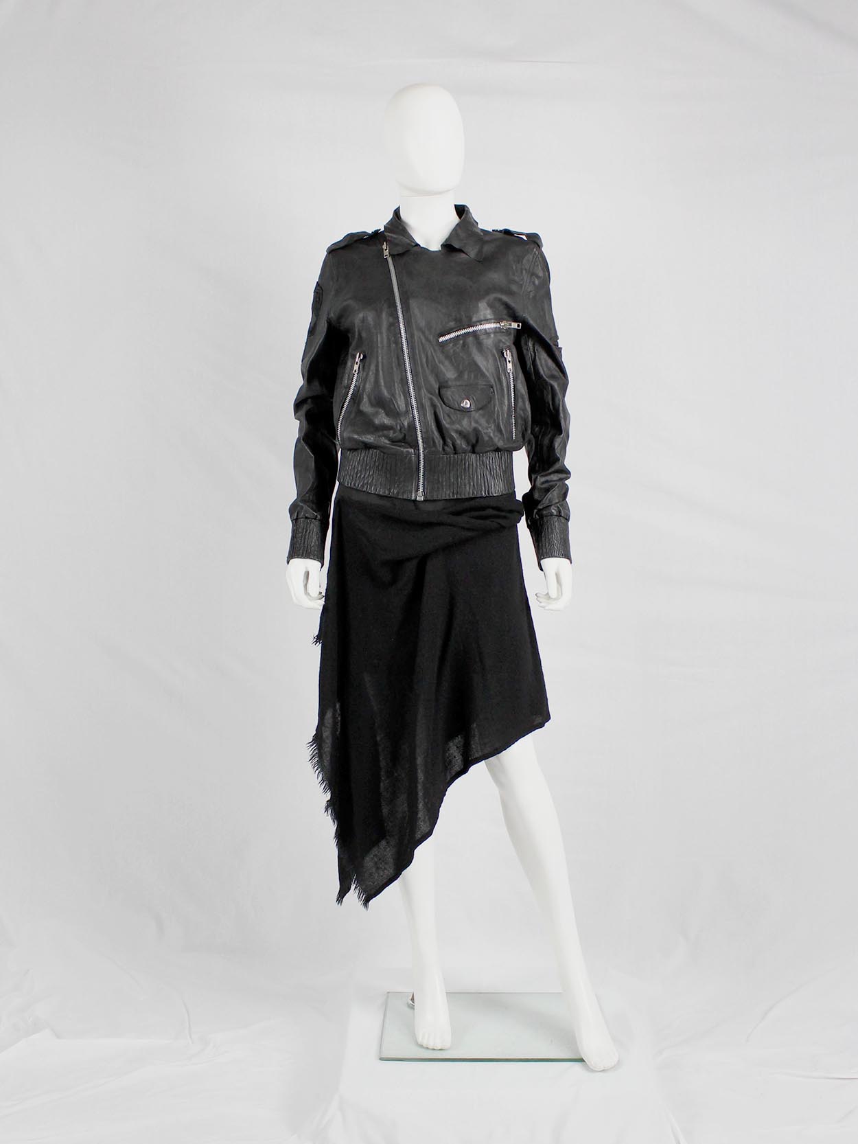 Marjan Pejoski black leather biker jacket with emboidered skull (9)