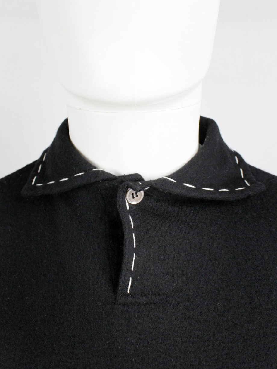 Yohji Yamamoto Y’s for men black jumper with white stitches around the collar 90s 1990s (2)