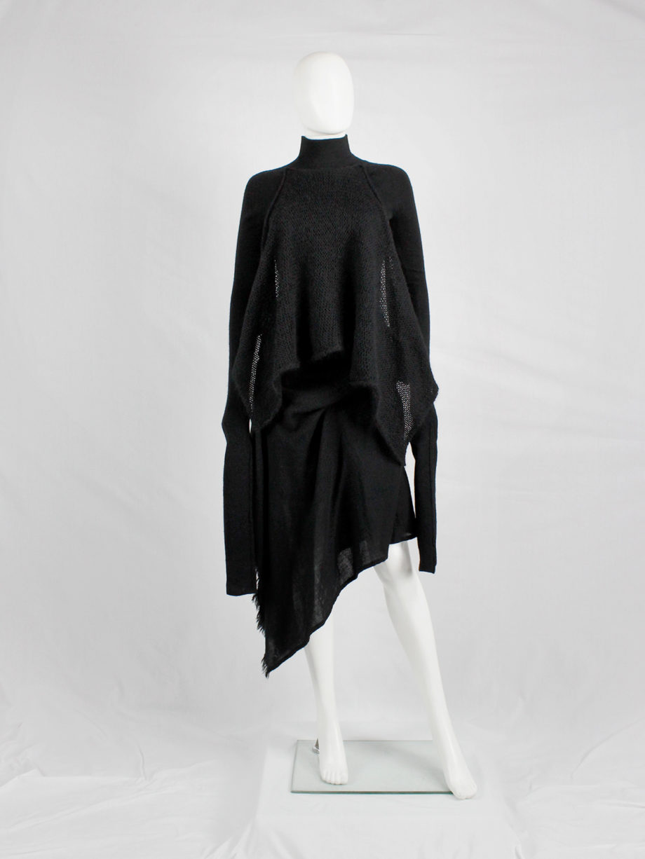 Yohji Yamamoto black jumper with attached panel or scarf and extra long sleeves (10)