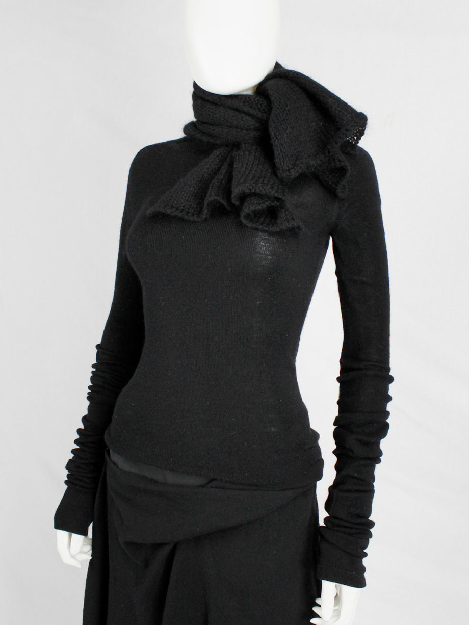 Yohji Yamamoto black jumper with attached panel or scarf and extra long sleeves (2)