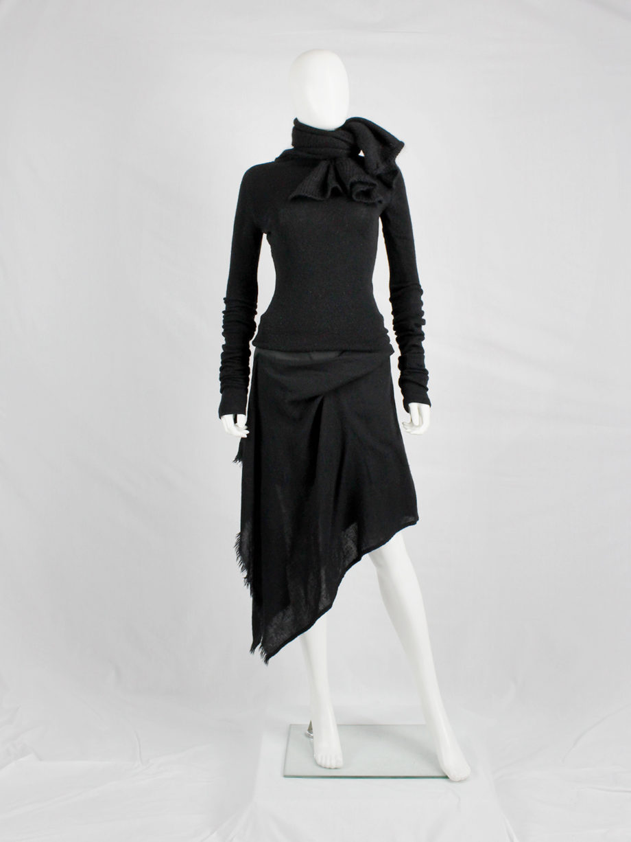 Yohji Yamamoto black jumper with attached panel or scarf and extra long sleeves (3)