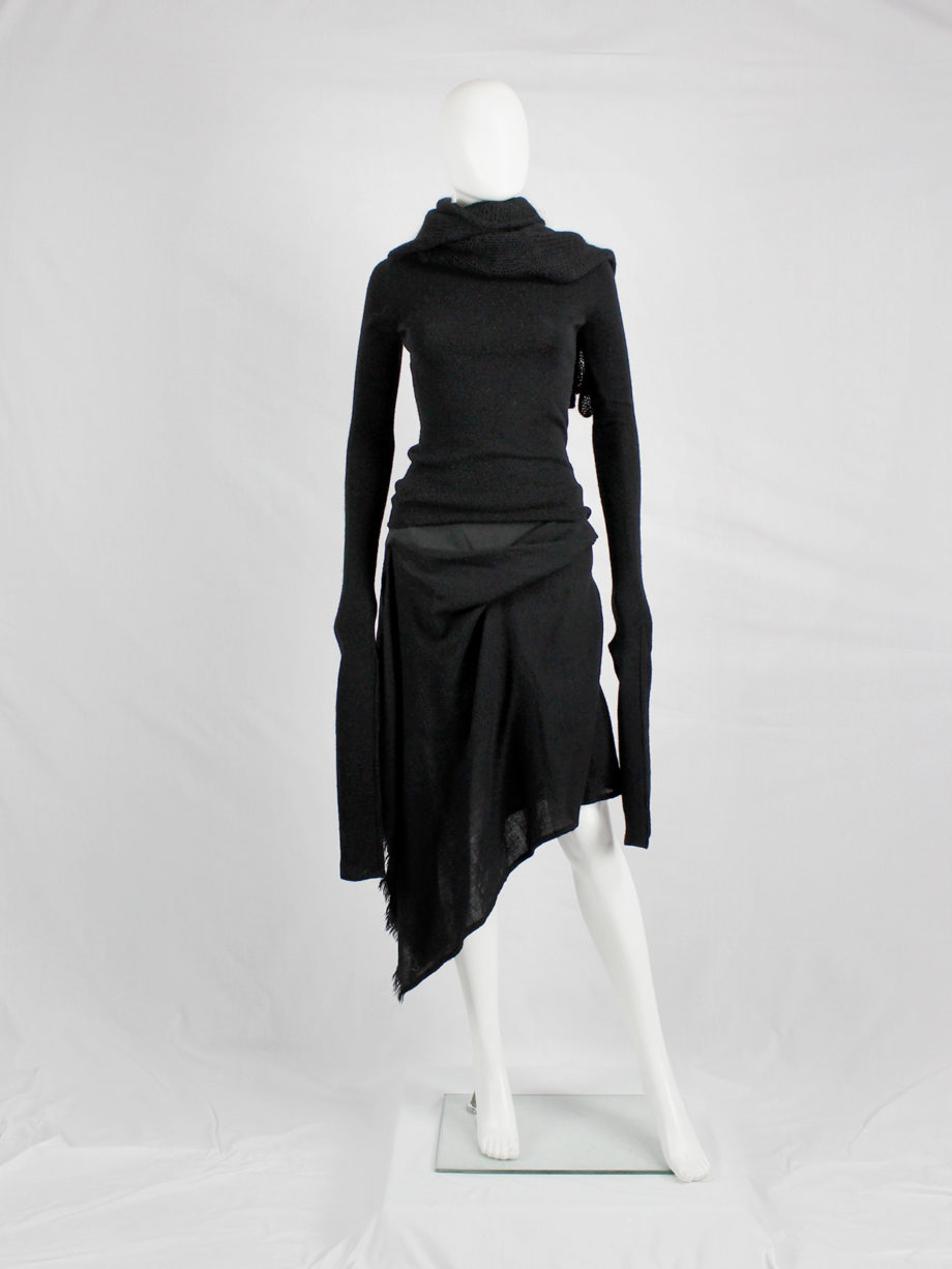 Yohji Yamamoto black jumper with attached panel or scarf and extra long sleeves (9)