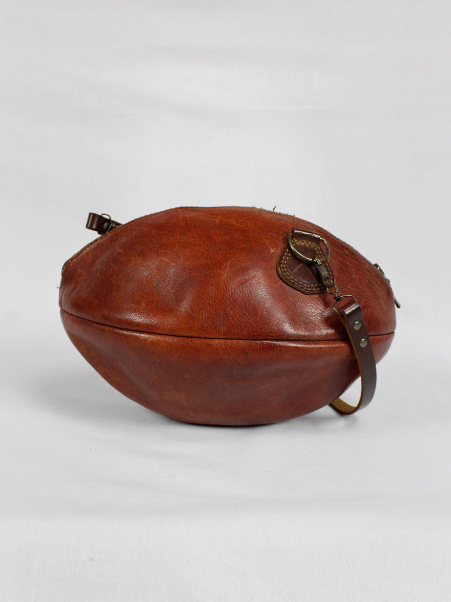 vaniitas Maison Martin Margiela artisanal handbag made of a rugbyball 2003 (6)