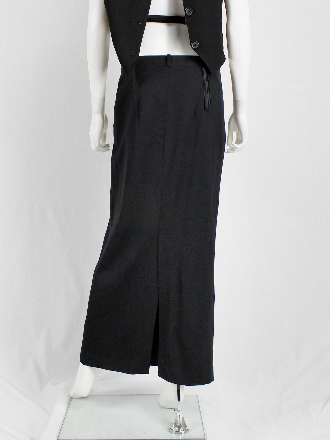 Ann Demeulemeester black straight maxi skirt with back slit — 1990's ...