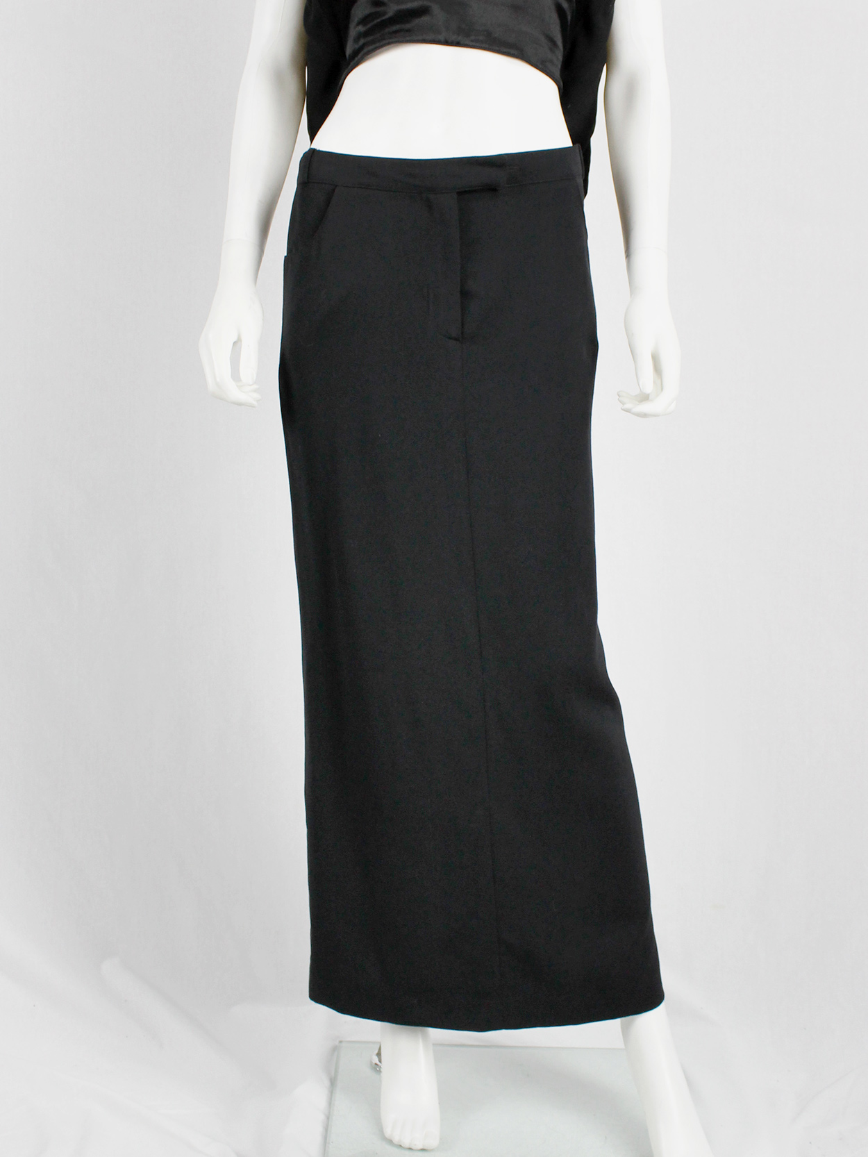 vaniitas vintage Ann Demeulemeester black straight maxi skirt 90s (6)