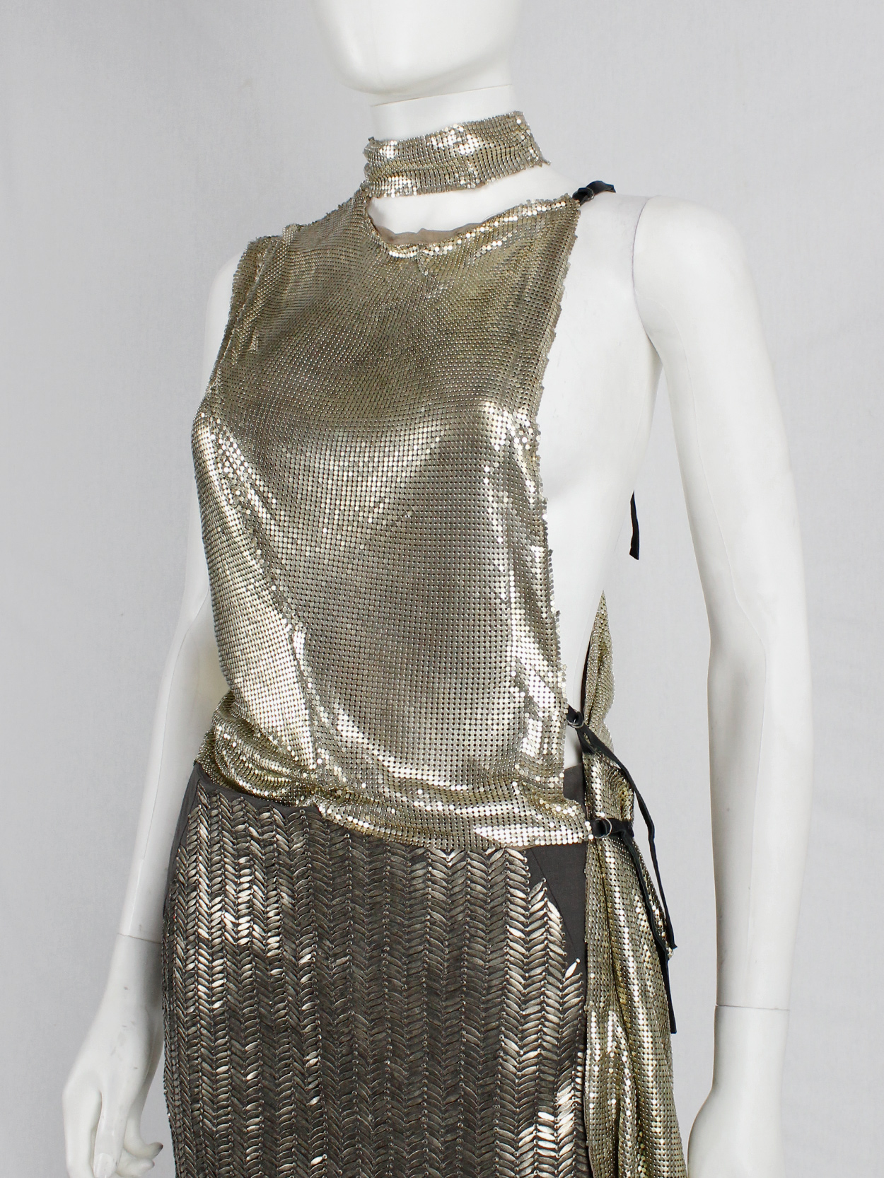 AF Vandevorst gold glowmesh top with open sides and leather strapsspring 2011 (9)