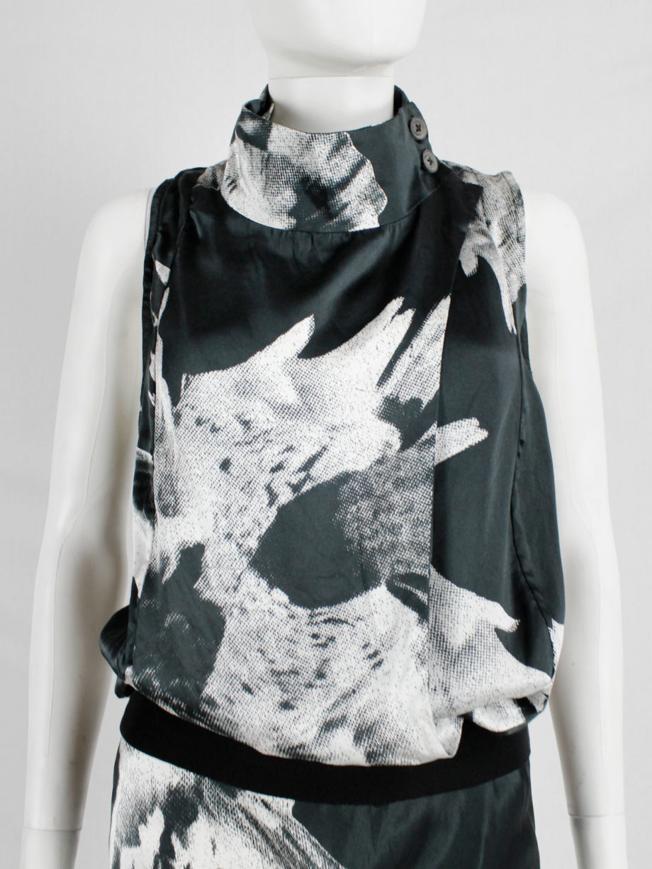 Ann Demeulemeester black bird print dress with standing neckline spring 2010 (3)