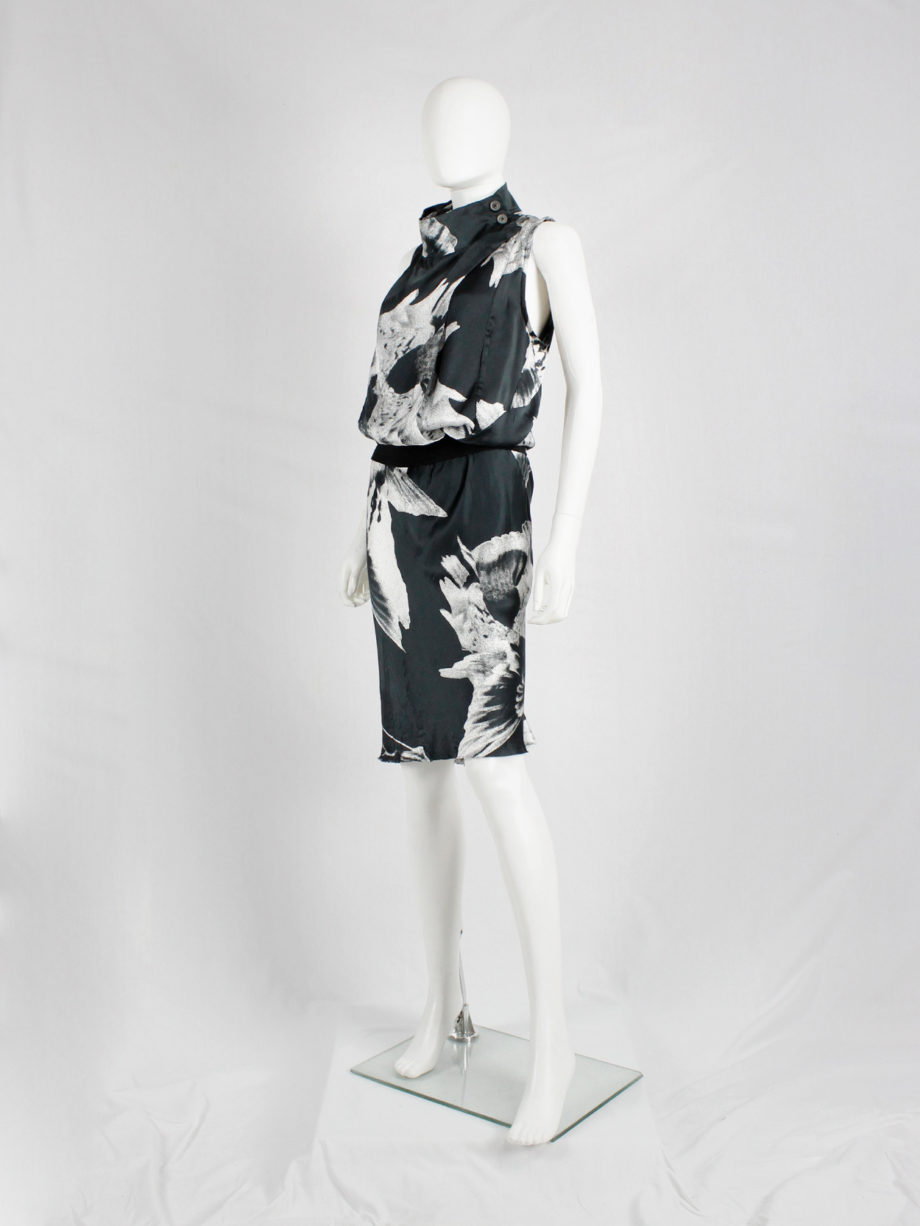 Ann Demeulemeester black bird print dress with standing neckline spring 2010 (8)
