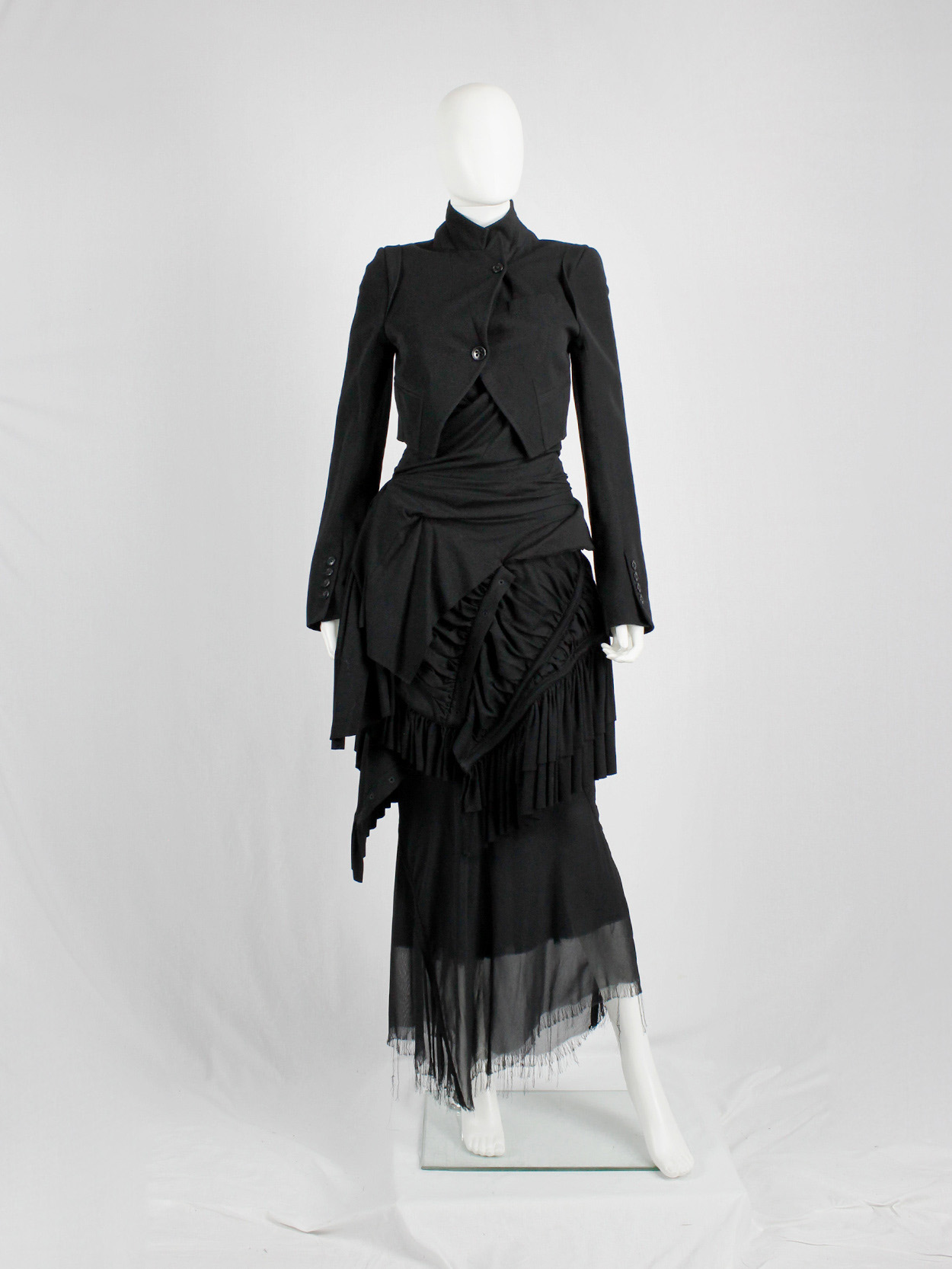 Ann Demeulemeester black cropped blazer with cutaway front — fall