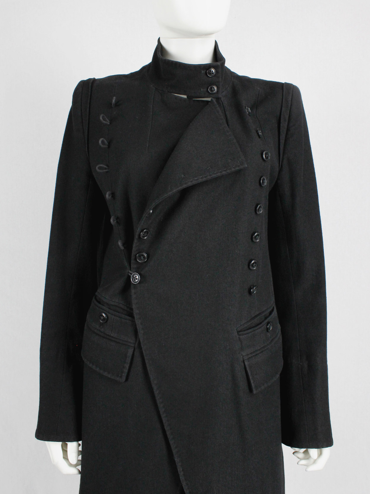 Ann Demeulemeester black double breasted military coat fall 2005 (3)