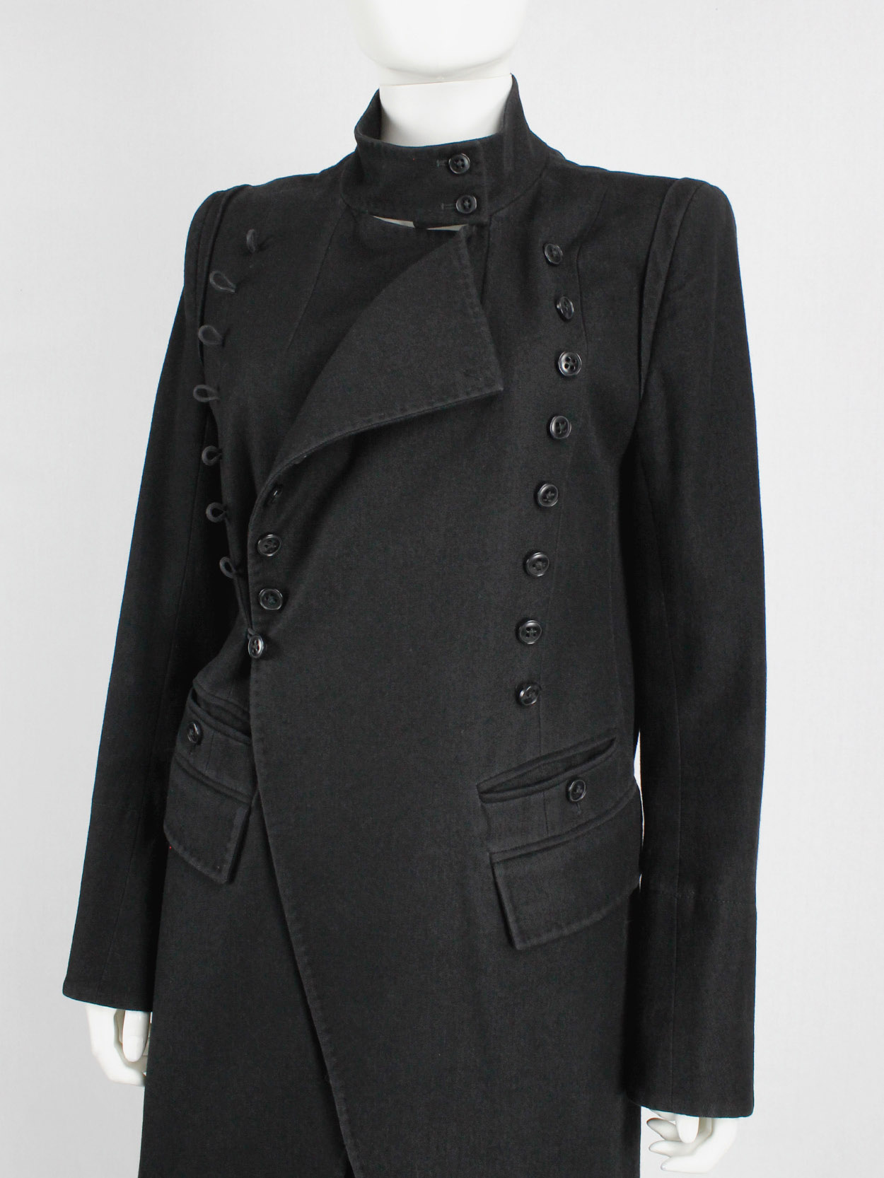 Ann Demeulemeester black double breasted military coat fall 2005 (4)