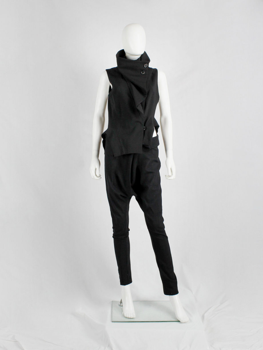 Ann Demeulemeester black draped vest with standing collar and zipper panels fall 2012 (10)