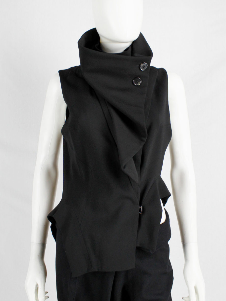 Ann Demeulemeester black draped vest with standing collar and zipper panels fall 2012 (11)