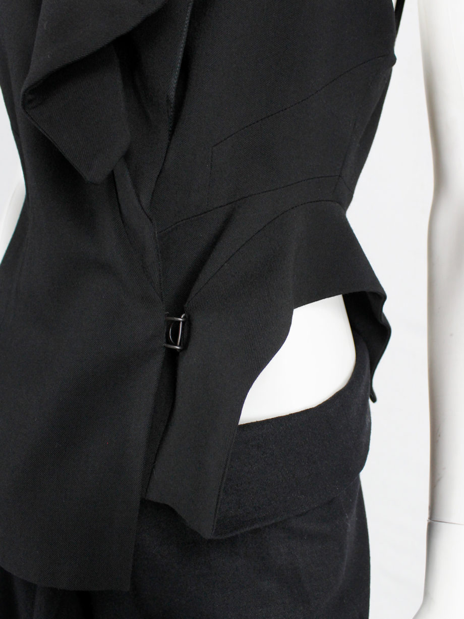 Ann Demeulemeester black draped vest with standing collar and zipper panels fall 2012 (15)