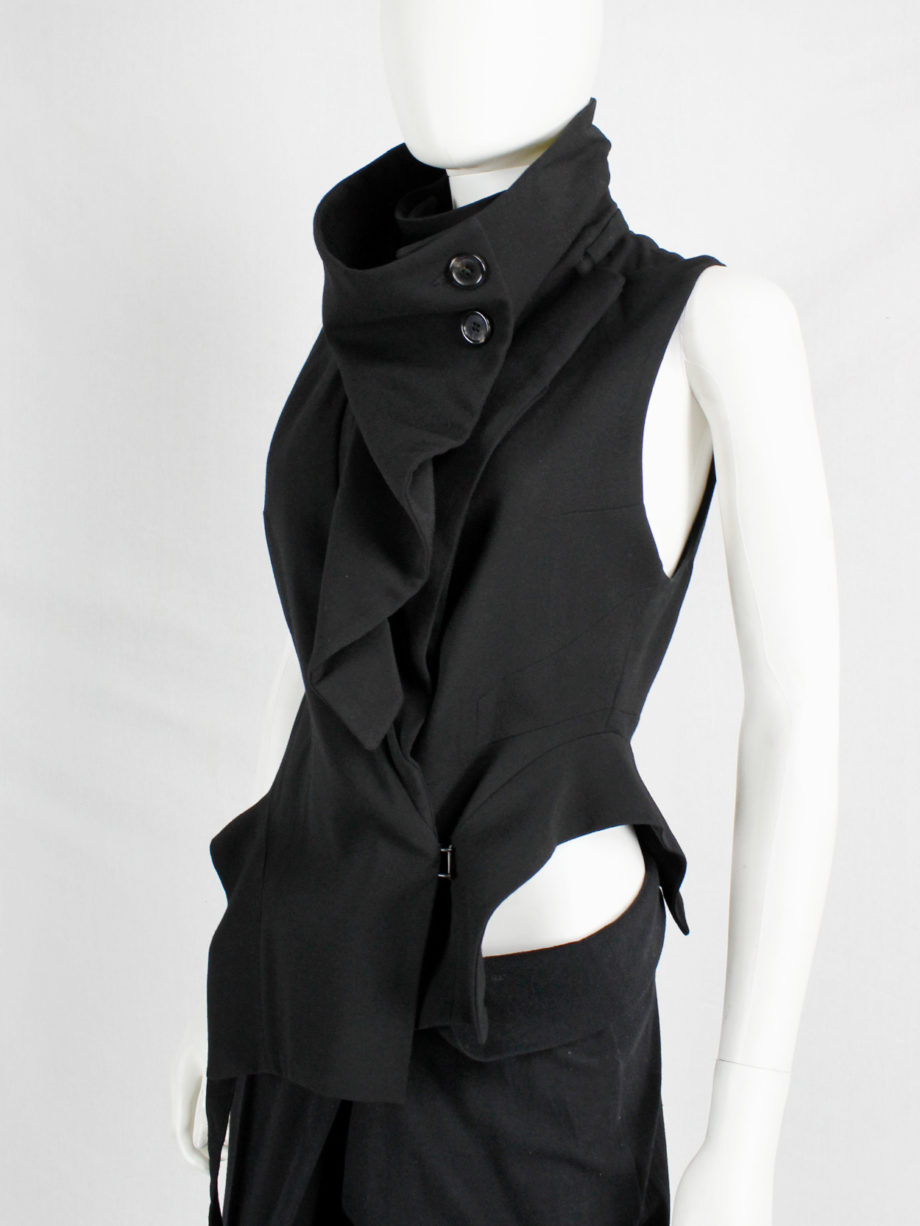Ann Demeulemeester black draped vest with standing collar and zipper panels fall 2012 (16)