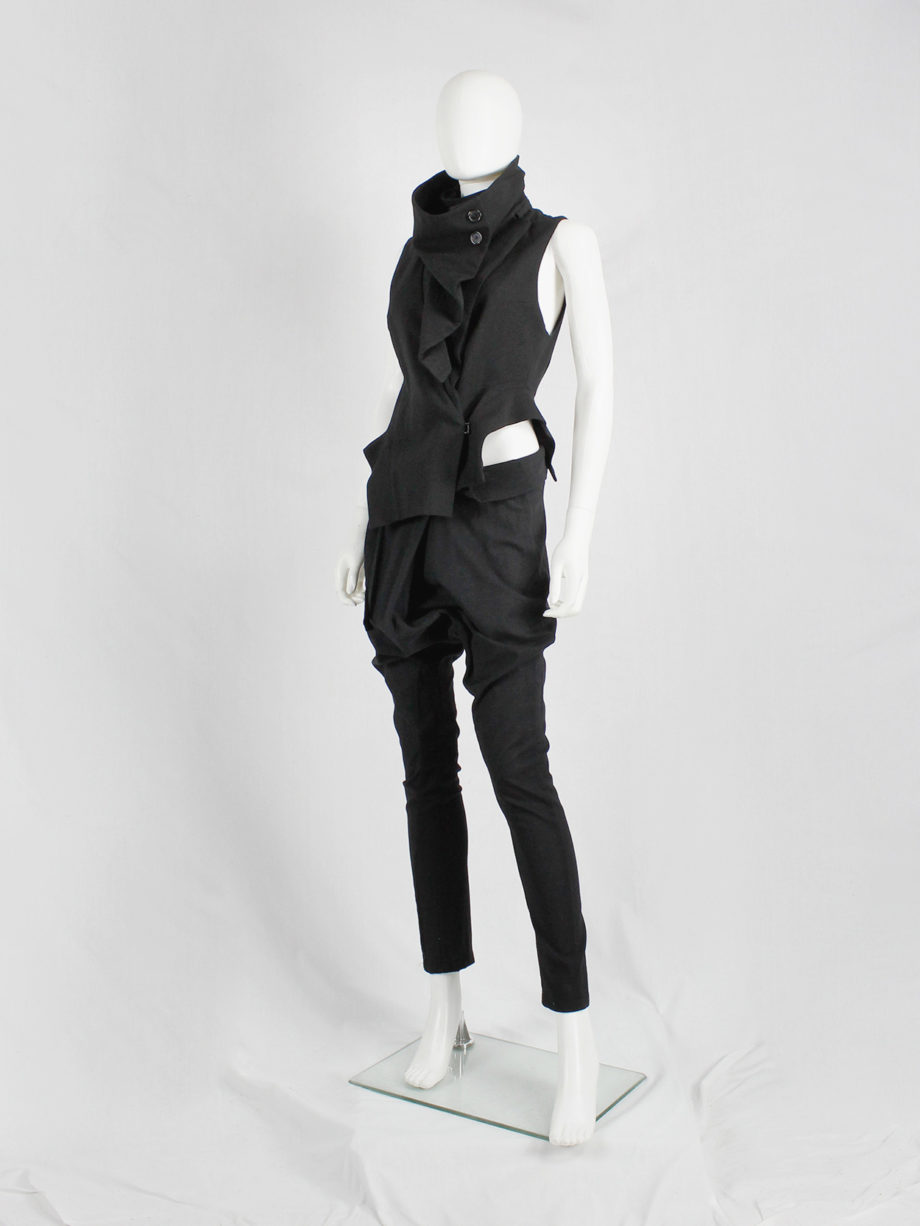 Ann Demeulemeester black draped vest with standing collar and zipper panels fall 2012 (17)