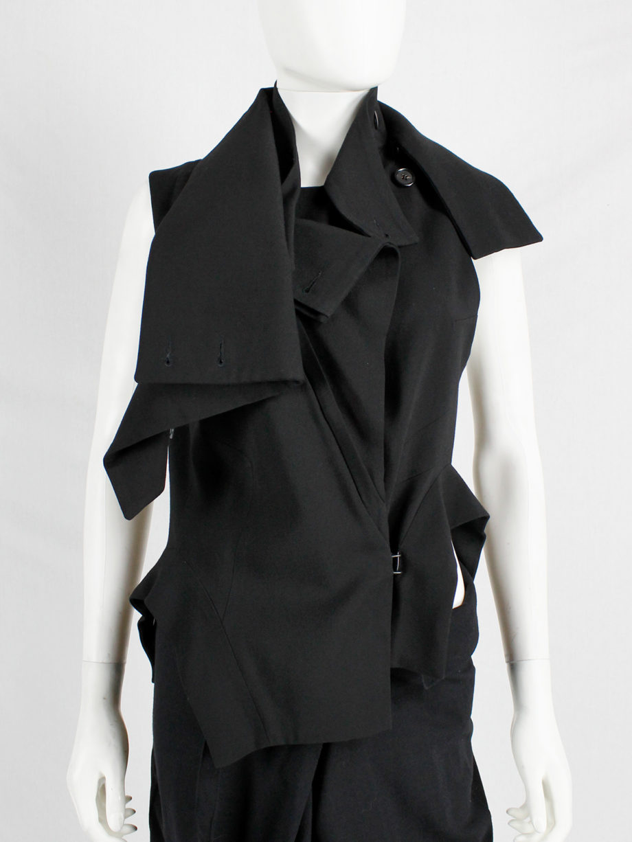 Ann Demeulemeester black draped vest with standing collar and zipper panels fall 2012 (6)