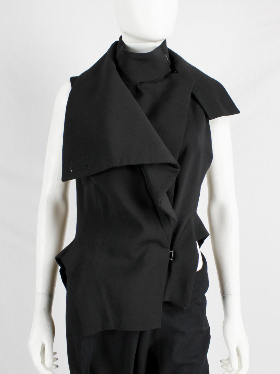 Ann Demeulemeester black draped vest with standing collar and zipper panels fall 2012 (7)