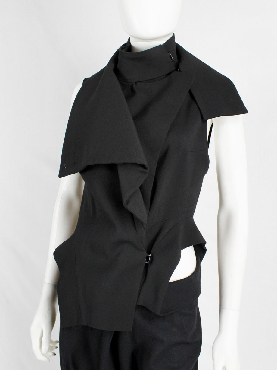 Ann Demeulemeester black draped vest with standing collar and zipper panels fall 2012 (8)