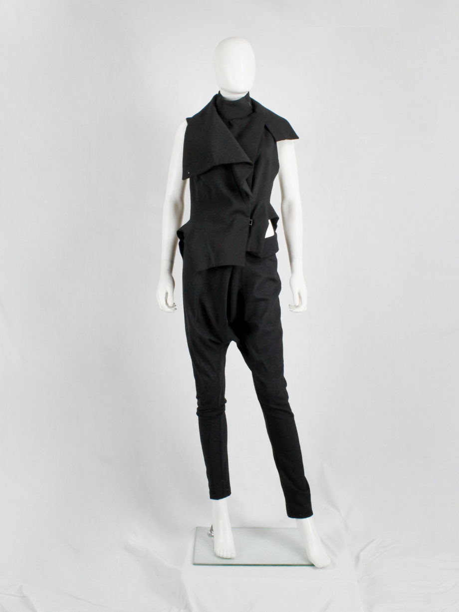 Ann Demeulemeester black draped vest with standing collar and zipper panels fall 2012 (9)