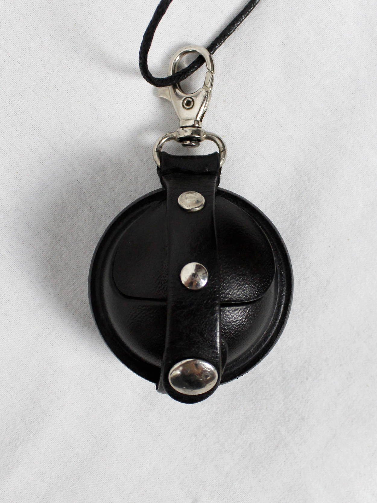 Ann Demeulemeester black leather coin pouch on a necklace (8)