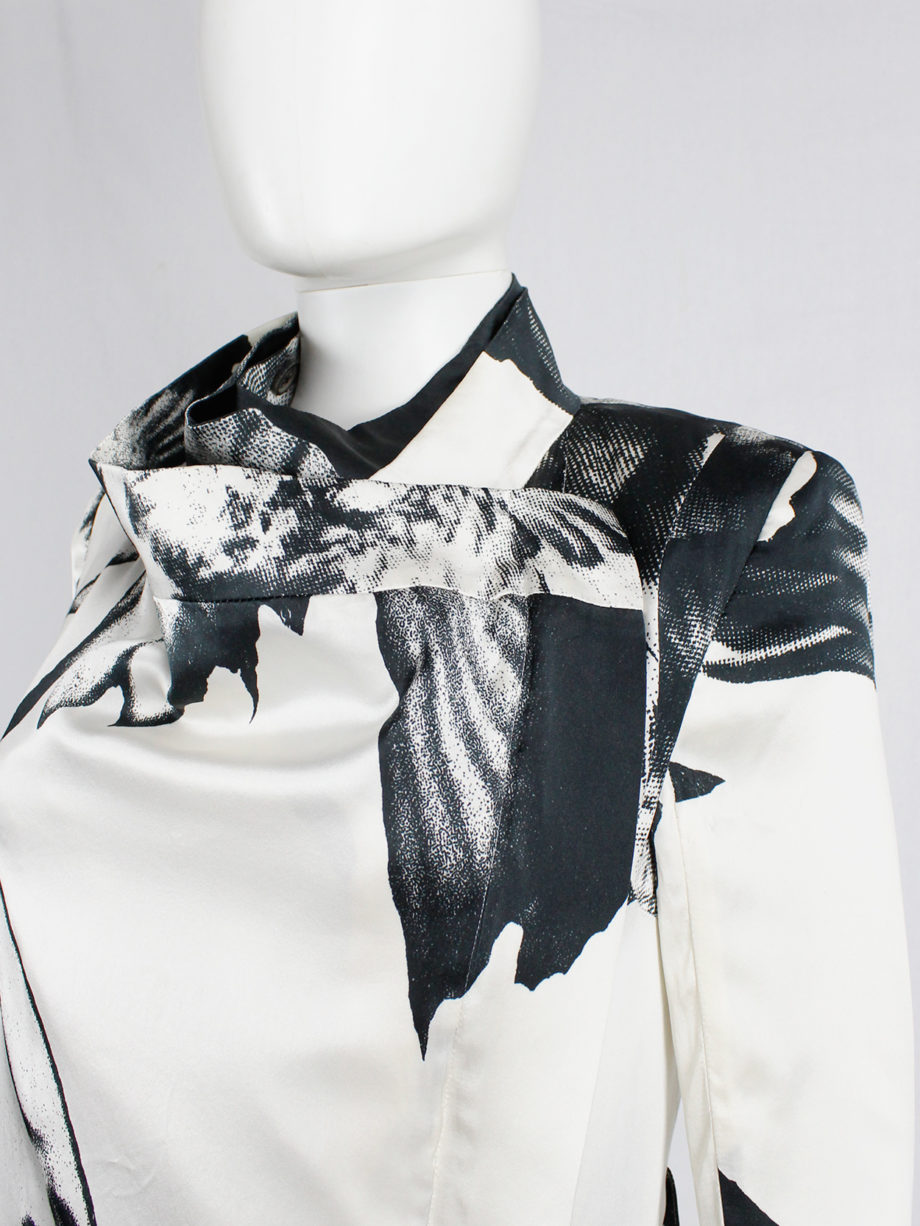 Ann Demeulemeester white asymmetric bird print jacket with inner belt strap spring 2010 (21)