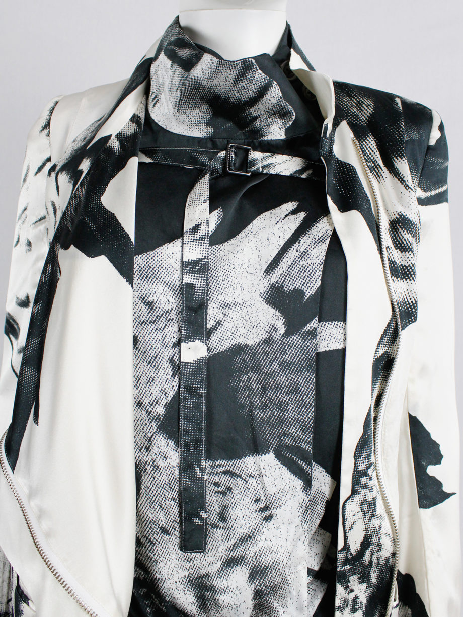 Ann Demeulemeester white asymmetric bird print jacket with inner belt strap spring 2010 (24)