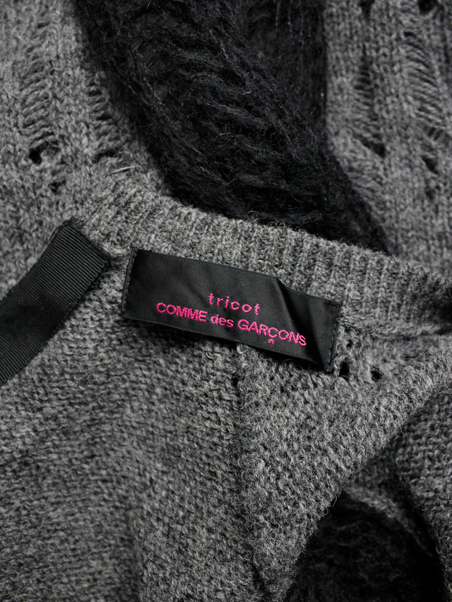 Comme des Garçons tricot grey and black destroyed cardigan with holes and loose threads (11)