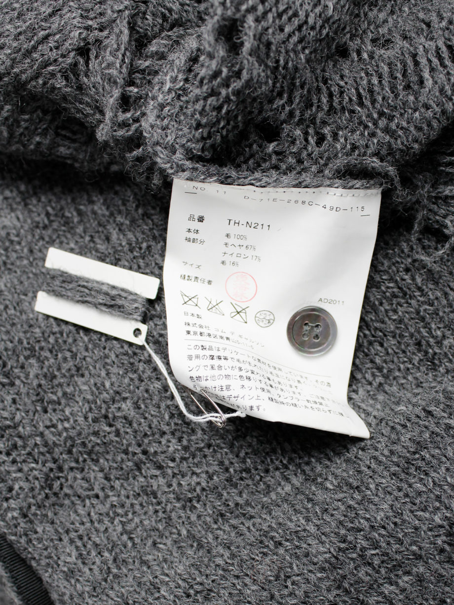 Comme des Garçons tricot grey and black destroyed cardigan with holes and loose threads (12)