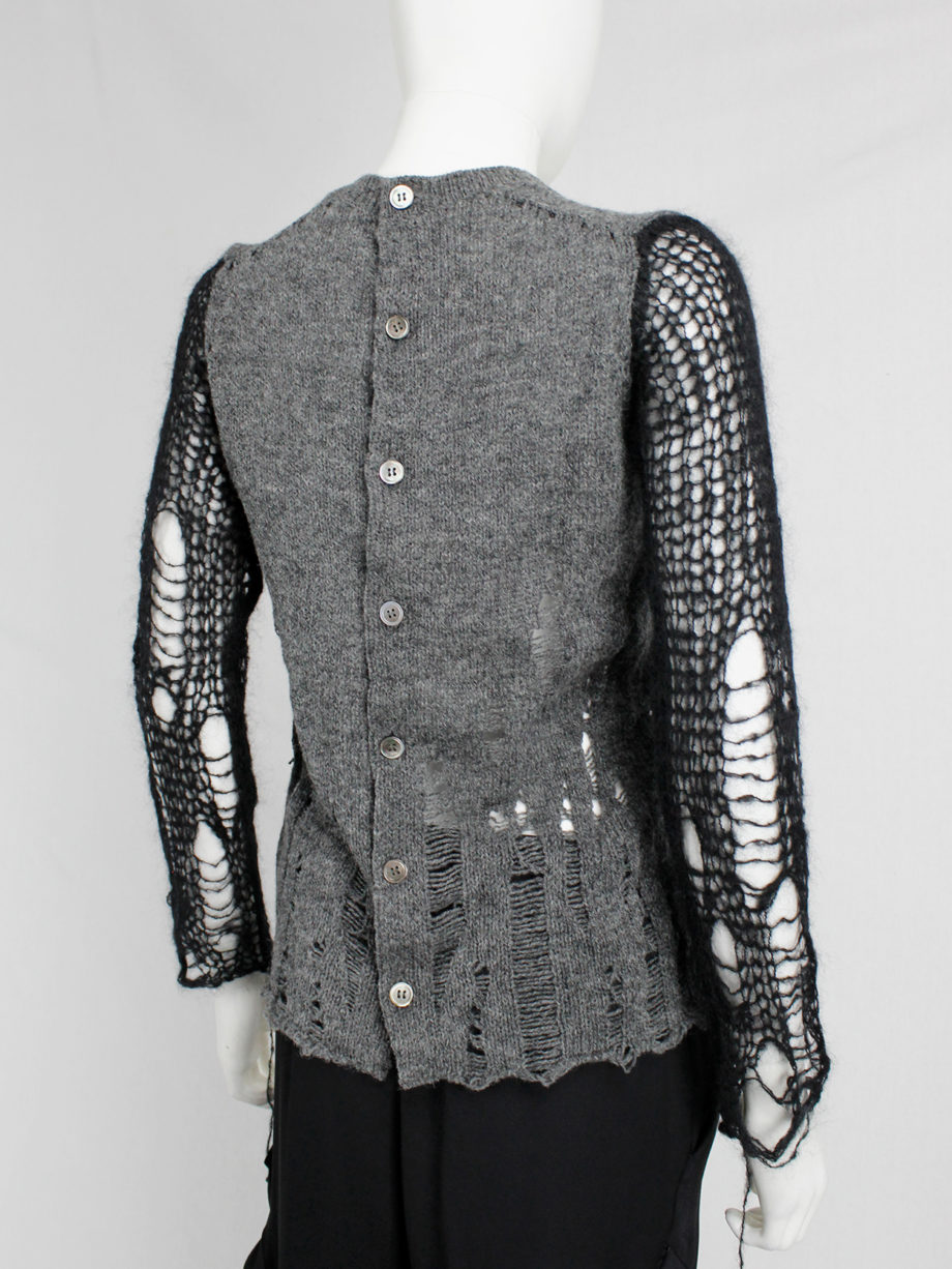 Comme des Garçons tricot grey and black destroyed cardigan with holes and loose threads (15)