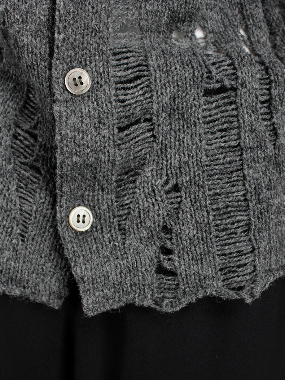 Comme des Garçons tricot grey and black destroyed cardigan with holes and loose threads (17)