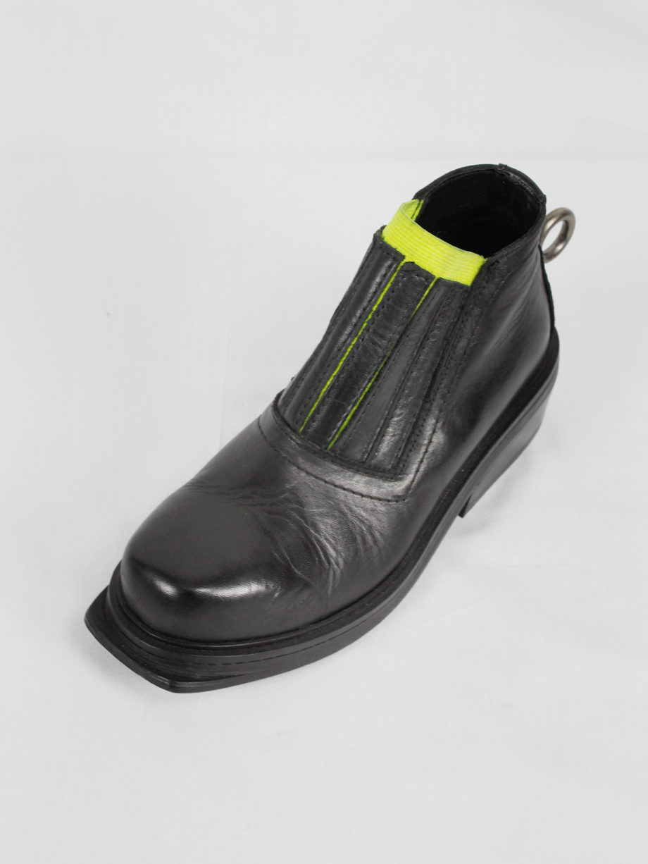 Dirk Bikkembergs black ankle boots with metal ring and neon elastic spring 1998 (12)